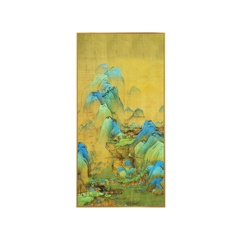 宋代美学千里江山玄关装饰画客厅风水画竖版入户正对门挂画山水画