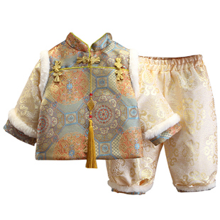 宝宝周岁礼服新年装拜年服男童加厚中国风复古春秋唐装男宝抓周服