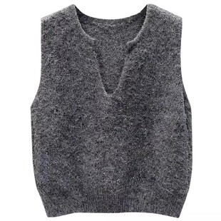 流光溢彩V领针织马甲背心女毛绒绒亮片叠穿打底衫宽松百搭上衣女