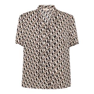 TENGS滕氏女装夏季新款时尚印花飘带领短袖衬衫轻松夏日复古图案