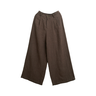忘城H1274座/往事随风/秋季14支干洗斜纹亚麻宽松百搭阔腿裤裤子