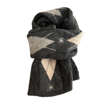 高级感灰色含羊毛菱格围巾女围脖