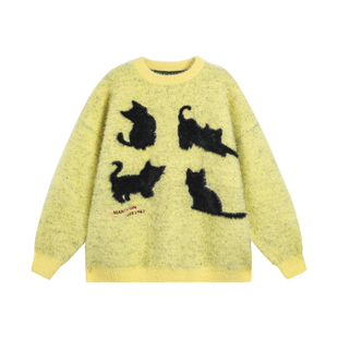 MANYSTON美式潮牌青少年情侣装毛衣冬季欧美慵懒风针织衫外套男款