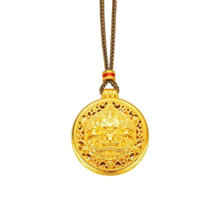 金店韦雪同款古法沙金八宝罗盘旋转实心吊坠编绳项链新中式毛衣链