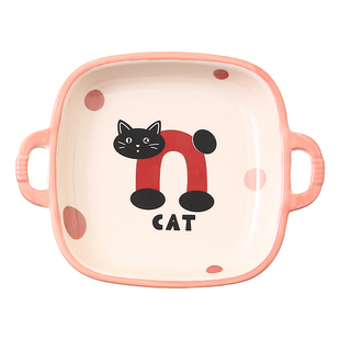 创意卡通双耳正方陶瓷盘家用菜盘子可爱网红餐具水果盘烤箱微波炉