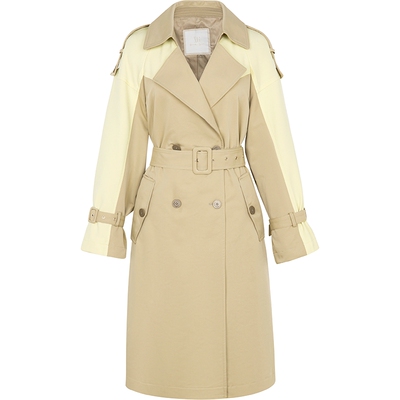 XG雪歌撞色拼接设计长袖风衣时尚春季新款袖袢设计中长款外套女装