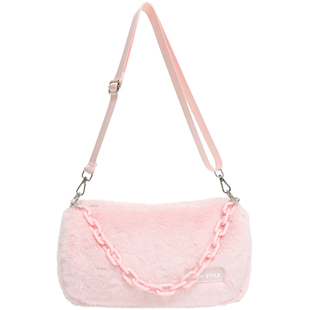 EHOOO秋冬毛绒包包巨好看粉色毛毛包女包单肩包小众不撞款斜挎包