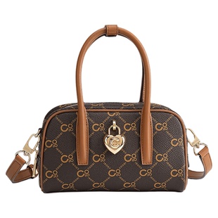 COOGI包包女式新款通勤真皮高级老花波士顿包女士单肩斜挎手提包