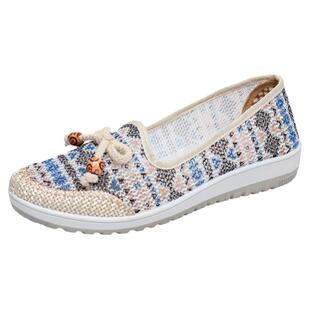 妈妈鞋夏季网鞋女透气网面一脚蹬老北京布鞋女鞋软底绣花奶奶凉鞋