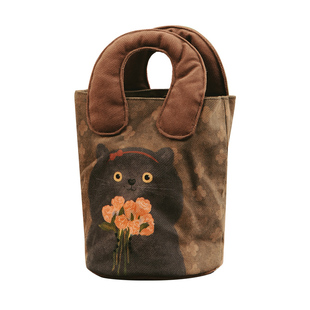 彩衣堂国风复古可爱手拎单肩腋下斜挎通勤猫爪水桶包文创学生礼物