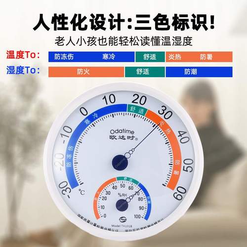 欧达时挂壁式湿度大棚温度表高精度家用室内药店干湿精准温度计