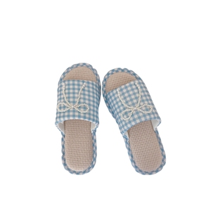 甜美蝴蝶结居家透气亚麻拖鞋女夏防滑地板凉拖鞋外穿四季棉麻拖鞋