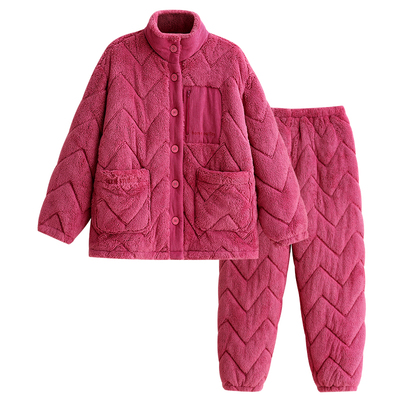 情侣睡衣冬三层加厚夹棉湖南省服