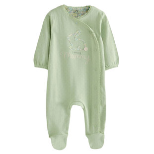 现货正品英国NEXT女宝宝纯棉连身衣新生婴儿长袖单排扣包脚连体衣