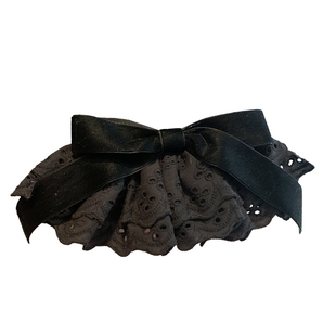 韩国ins精致秋冬新品镂空蕾丝裙摆丝绒蝴蝶结懒人弹簧夹半扎发夹