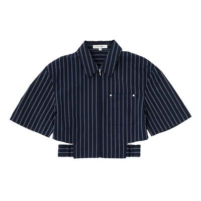 MOUSSY 夏季休闲通勤露脐镂空短袖拉链衬衫010ISL30-3191