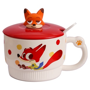 疯狂动物城大容量马克杯带盖勺陶瓷早餐杯家用办公室女生喝水杯子