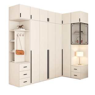 奶油风转角衣柜家用卧室墙角柜小户型L型拐角衣橱衣帽柜组合7A30