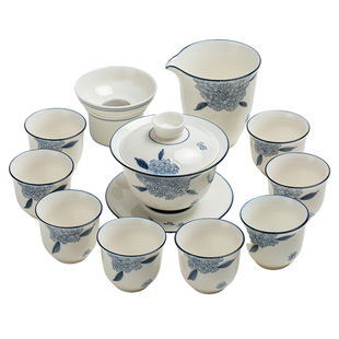 高档羊脂玉瓷盖碗茶具青花瓷手绘功夫茶具套装陶瓷茶杯整套礼盒装