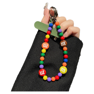 彩虹串珠手机挂链挂手腕手工珠子M豆积木吊坠手链腕带钥匙链学生挂件挂绳链子防丢珠链夹片垫片链条女款配件