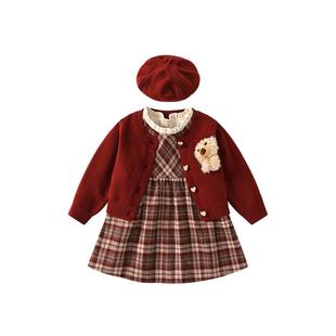 凡猎女童连衣裙秋装洋气时髦儿童公主裙开衫套装周岁宝宝礼服春秋