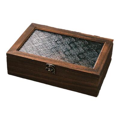 木质收纳盒玻璃翻盖首饰盒子复古
