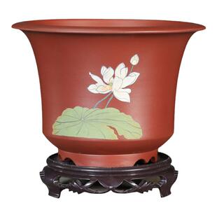 大红袍紫砂花盆兰花盆大口径盆景盆桌面室内古典精品泥绘透气花盆