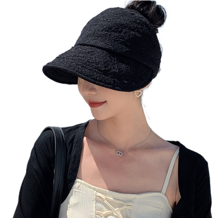 高马尾露思同款鸭舌防晒帽子女夏户外薄款防紫外线遮阳空顶帽泡纱