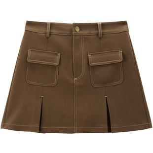 【商场同款】乐町双袋对褶A字裙25春新款深棕色半身裙C2GEF1103*