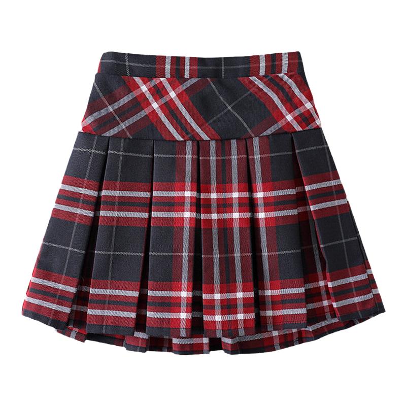 女童半身裙学院风校服红色格子裙