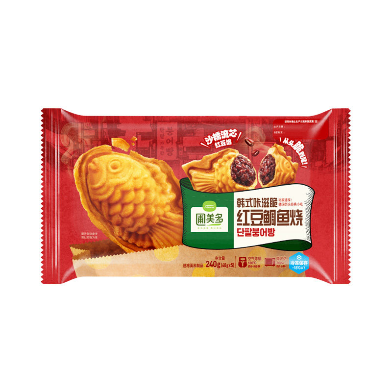 圃美多韩式鲷鱼烧红豆夹心饼干网红休闲零食空气炸锅食材早餐速食