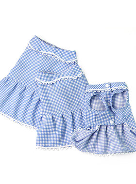 LMODO夏季薄款蓝色格纹宠物衣服
