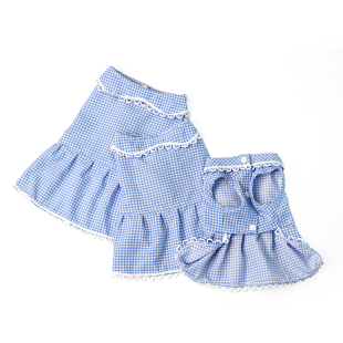LMODO宠物衣服夏季蓝色格纹可爱娃娃领宠物裙子狗狗衣服猫猫服饰