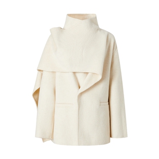 商场同款 摩萨克冬款设计感一体式围脖中长款毛呢大衣女