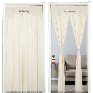 不透人防蚊门帘简约家用免打孔卧室夏季送伸缩杆蕾丝纱帘隔断帘