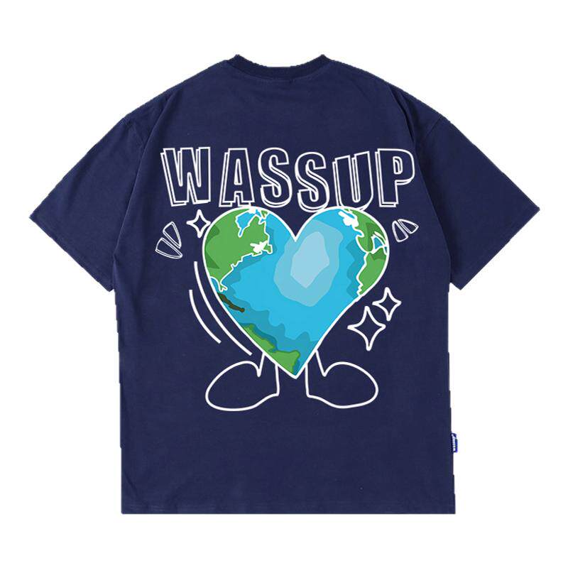 WASSUP爱心星球重磅短袖T恤男