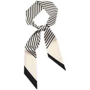 石原里美丝巾小长条女法式复古黑色条纹长款领巾 绑发ins头巾发带