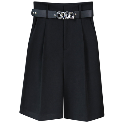 配靴子五分高腰中裤阔腿裤毛呢裤