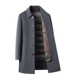羊毛呢大衣男士中长款翻领羽绒内胆可脱卸商务行政外套冬季双面绒