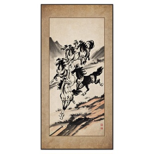新中式客厅玄关马到成功背景墙办公室书房壁挂画八马骏图装饰画