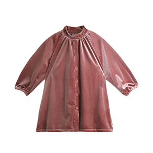 蔡爸爸童装春秋文艺粉色连衣裙女大童半高领公主裙子厚款冬装1023