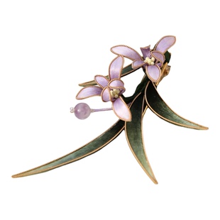 繁花入梦纯手工非遗绒花发夹掐丝紫色兰花边夹新中式汉服旗袍发饰