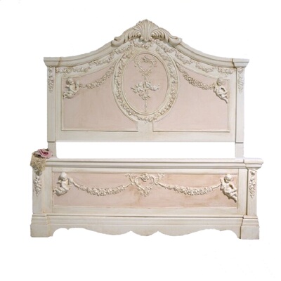 美式实木雕花破旧浪漫做旧双人床