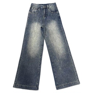 李李服饰加绒满天星烫钻爆闪阔腿宽松牛仔裤女2026超火冬季拖地裤