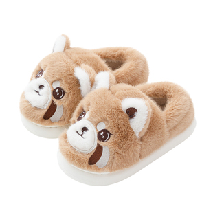 2025新款棉拖鞋女款冬季小浣熊毛绒拖鞋室内家居可爱包跟棉鞋情侣