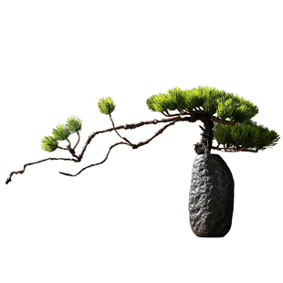 中式仿真迎客松盆景摆件陶瓷花瓶套装小植物客厅桌面装饰假花松树