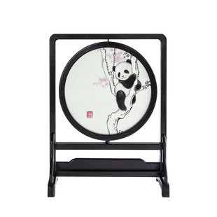 蜀江锦院熊猫紫棠东来手工刺绣蜀绣双面绣屏风特色礼品成都纪念品