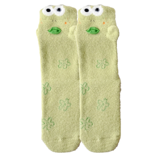 比奇堡袜子女可爱丑鱼卡通长袜加厚保暖搞怪毛绒居家睡眠袜中筒袜