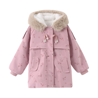 女童冬季洋气加绒加厚棉衣派克服