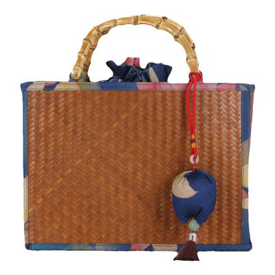 国风竹编复古包水桶包手提包